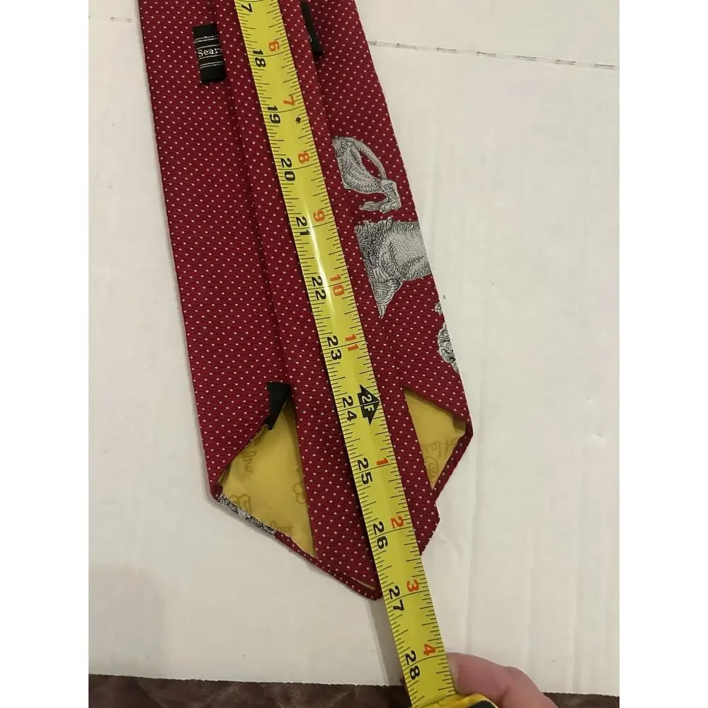 Vtg 70s‎ Allesandro Mens Tie Lions Head Red Microdot Polyester 4.5” Wide Necktie